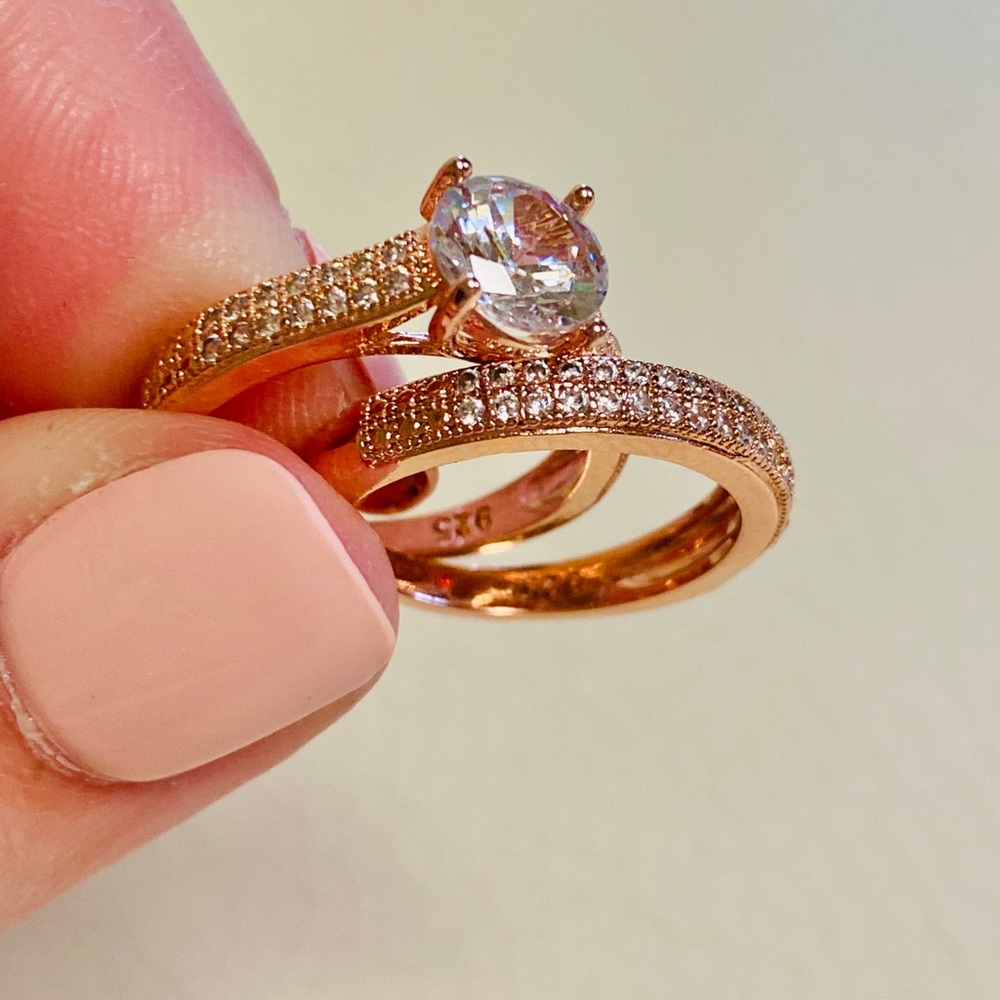 18k Rose Gold Filled Simulated Diamond Bridal Set - Picture 6 of 11